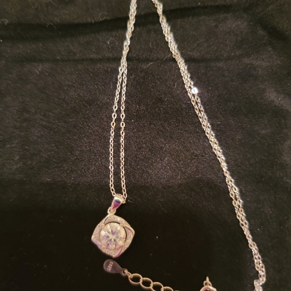 Silver Necklace with Moissanite Charm.